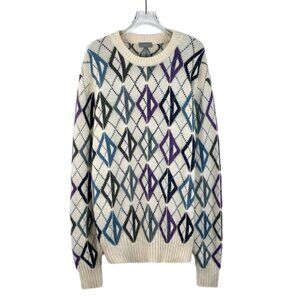Dior Color-blocked diamond pattern wool crewneck long-sleeve sweater